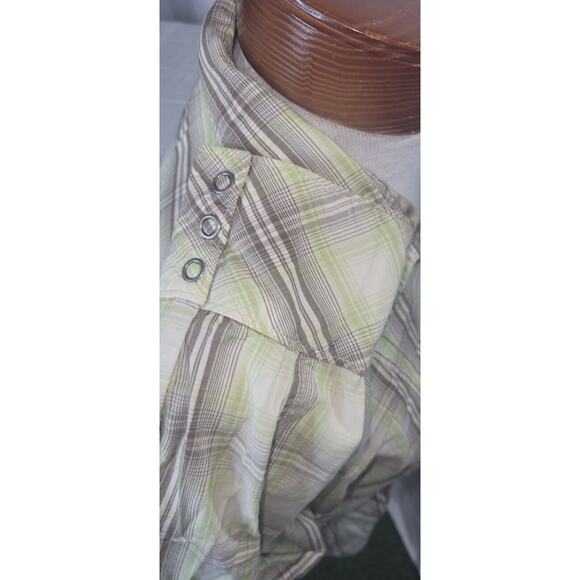 The North Face A5 Series Womens Med Green Brown Plaid Metal Snap Button Up Shirt - Picture 6 of 9